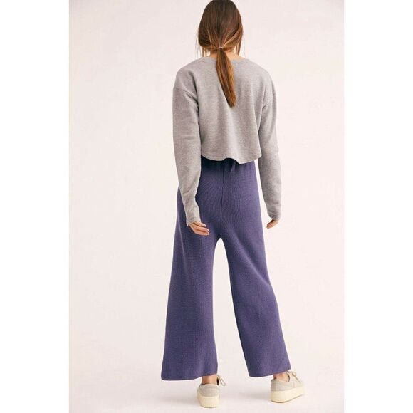 NEW FREE PEOPLE FP BEACH Sz XS RIBBED KNIT HAVANA SWEATER PANT IN COSMIC CLOUD - Picture 2 of 4